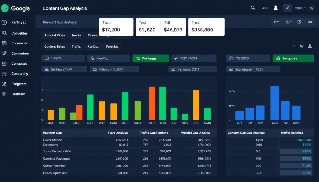 Análisis competitivo de palabras clave mostrando comparación entre sitios web Análisis competitivo de palabras clave mostrando comparación entre sitios web