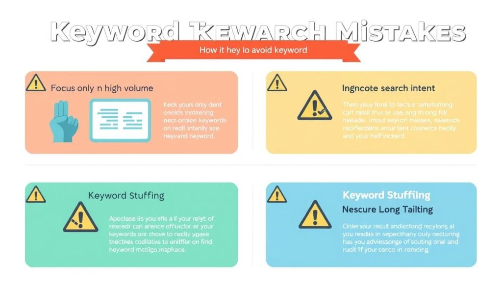 Infografía mostrando errores comunes en investigación de palabras clave y cómo evitarlos Infografía mostrando errores comunes en investigación de palabras clave y cómo evitarlos