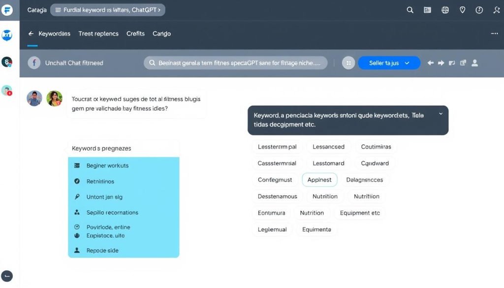 Interfaz de ChatGPT generando ideas de palabras clave para un nicho específico Interfaz de ChatGPT generando ideas de palabras clave para un nicho específico