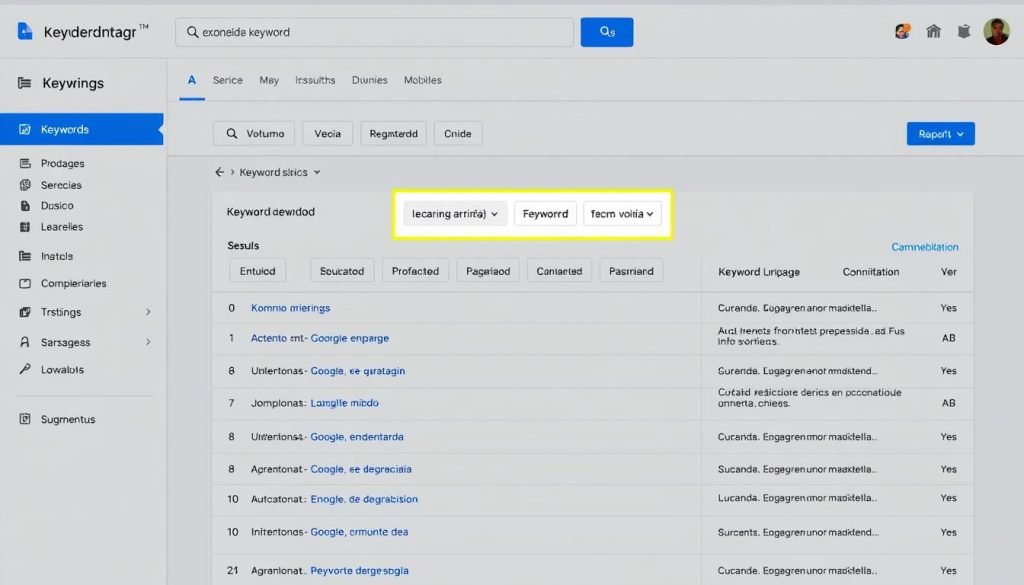 Interfaz de Google Keyword Planner mostrando resultados de investigación de palabras clave Interfaz de Google Keyword Planner mostrando resultados de investigación de palabras clave